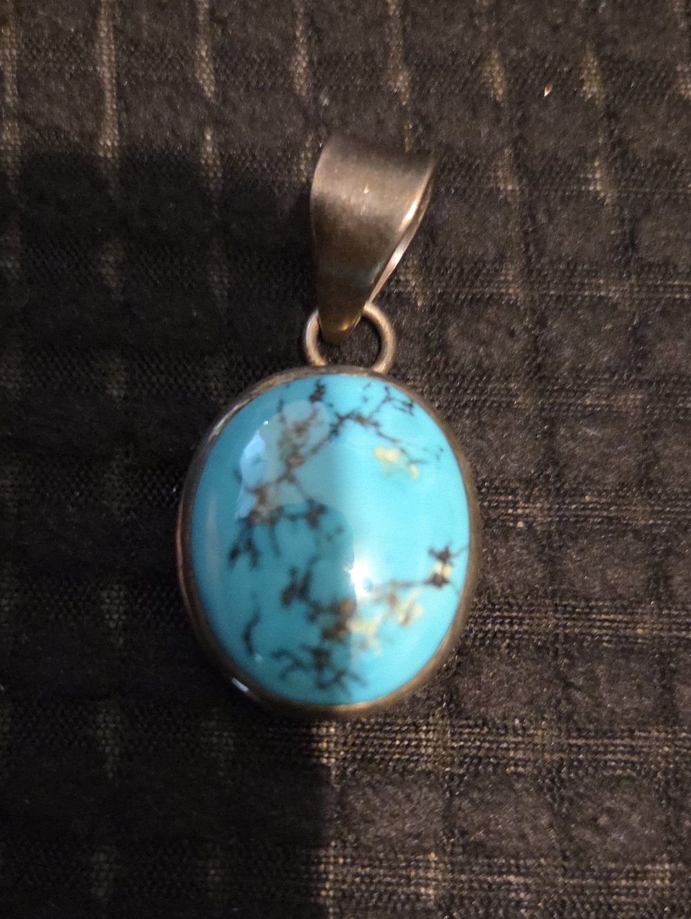 Vintage Turquoise Oval Pendant Necklace - Turquoise Blue Silver